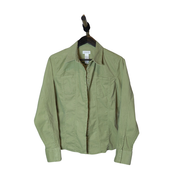 Liz Claiborne Tops - Liz Claiborne Chartreuse Green Corduroy Jacket Women’s L Snap Button Tailored